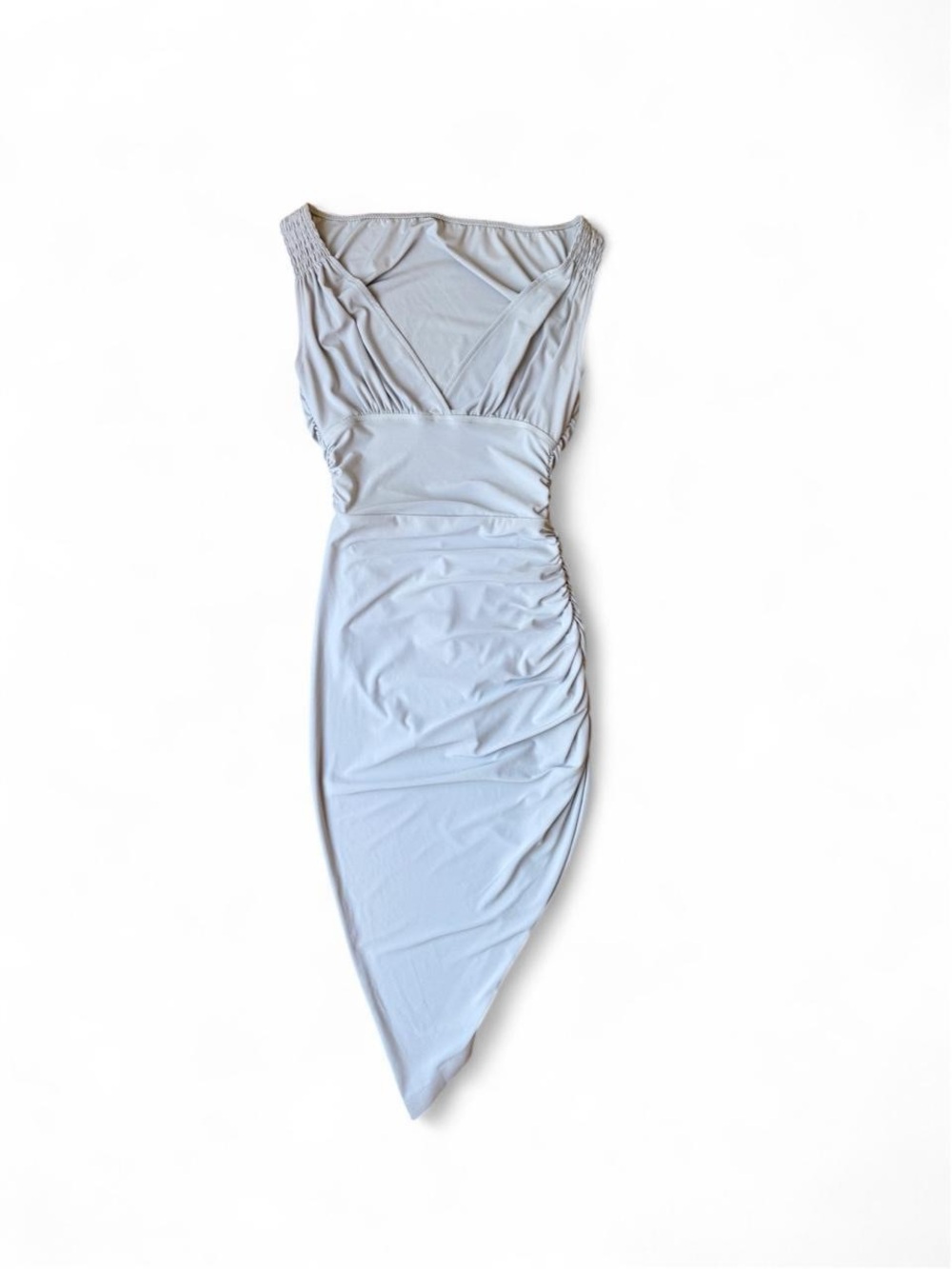 Norma Kamali Light Gray Asymmetrical Ruched Neck Dress